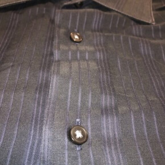 Calvin Klein Mens Large Button Up Shirt Blue Stripe Long Sleeve Dress Shirt - Picture 4 of 9